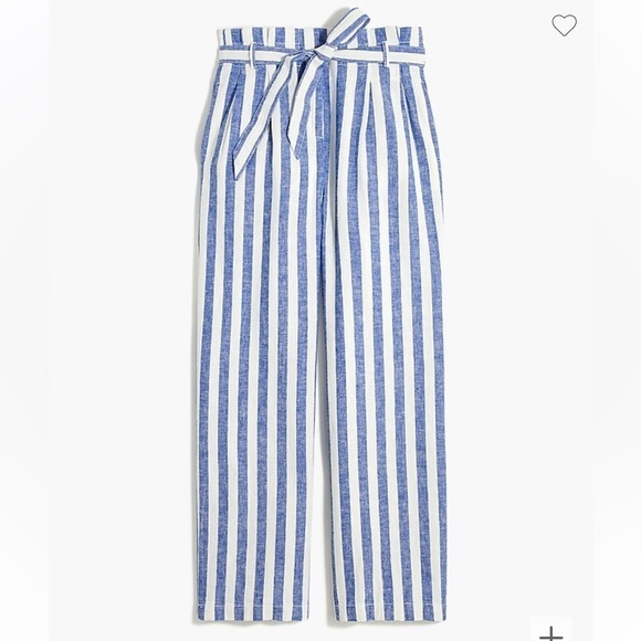 J. Crew‎ factory Linen-cotton paper-bag pant | blue and white striped | size 4 - Picture 2 of 15